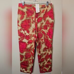Sigrid Olsen Sun Spice Red and Tan Floral Pants NWT